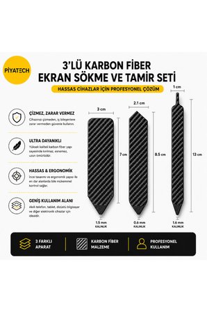3lü Karbon Fiber Telefon Ve Tablet Ekran Sökme Seti Tamir Penası Kazıyıcı Çubuk Onarım Seti