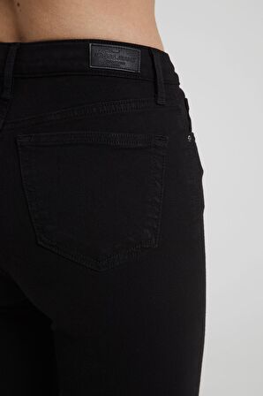 JUDY Siyah Yüksek Bel Dizi Kesikli Skinny Fit Jean Pantolon C 4521-012