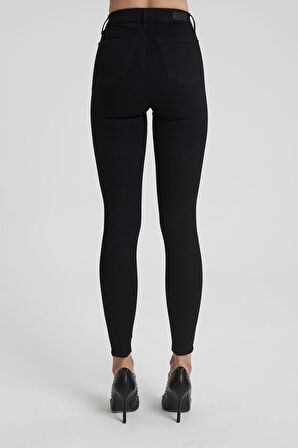 JANIE  Siyah Yüksek Bel Önü Cepsiz Dizi Kesikli Jegging Jean Pantolon C 4520-007