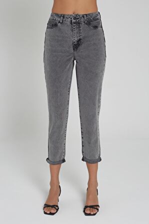Ariana Orta Gri Yüksek Bel Mom Fit Paçası Katlı Jean Pantalon C 4525-026