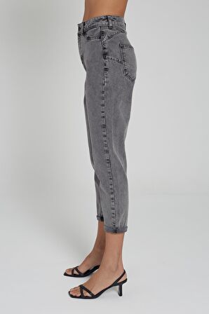 Ariana Orta Gri Yüksek Bel Mom Fit Paçası Katlı Jean Pantalon C 4525-026