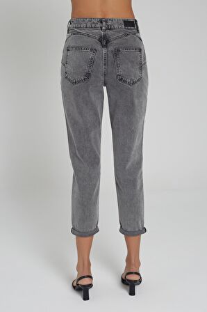 Ariana Orta Gri Yüksek Bel Mom Fit Paçası Katlı Jean Pantalon C 4525-026