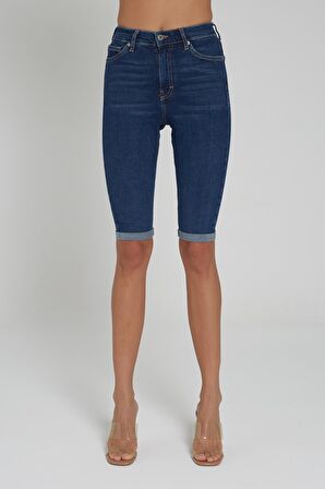 Judy Koyu Taş Indigo Yüksek Bel Skinny Fit Jean Şort  C 4534-032