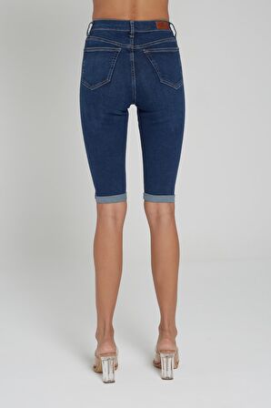 Judy Koyu Taş Indigo Yüksek Bel Skinny Fit Jean Şort  C 4534-032