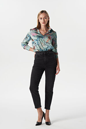 Ariana Siyah Yüksek Bel Mom Fit Fermuarlı Jean Pantolon C 4525-065