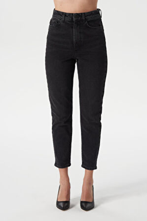 Ariana Siyah Yüksek Bel Mom Fit Fermuarlı Jean Pantolon C 4525-065