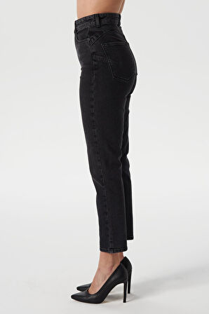 Ariana Siyah Yüksek Bel Mom Fit Fermuarlı Jean Pantolon C 4525-065