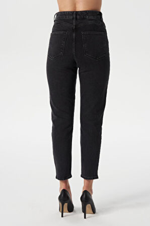 Ariana Siyah Yüksek Bel Mom Fit Fermuarlı Jean Pantolon C 4525-065