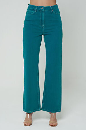 Diana Yeşil Dad Straight Fit Patı Fermuarlı Pantolon Jean C 4517-049
