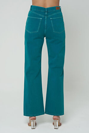 Diana Yeşil Dad Straight Fit Patı Fermuarlı Pantolon Jean C 4517-049