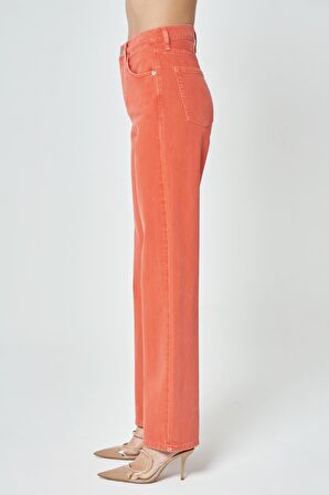 Diana Mercan Rengi Yüksek Bel Dad Straight Fit Fermuarlı Jean Pantolon C 4517-048
