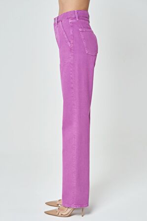 Diana Açık Mor Aplike Cep Detaylı Yüksek Bel Dad Straight Fit Fermuarlı Jean Pantolon C 4517-050