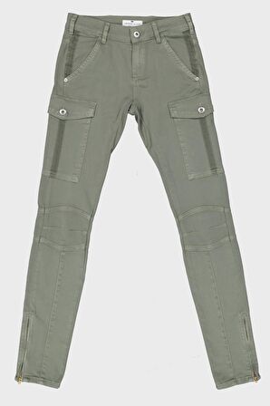 Hazel Haki Normal Bel Kargo Cepli Paçası Fermuarlı Skinny Fit Jean Pantolon C 4527-013