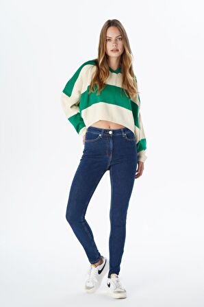 Judy Koyu Mavi Yüksek Bel Fermuarlı Skinny Fit Jean Pantolon C 4521-139