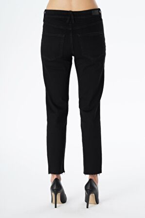 Elıza Cropped Siyah Paçası Kesikli Straight Fit Fermuarlı Jean Pantolon C 4518-071