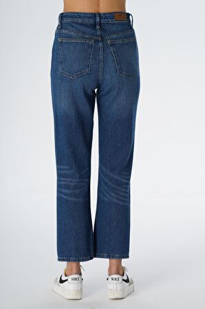 Elıza Cropped Orta Mavi Straight Fit Fermuarlı Jean Pantolon C 4518-078