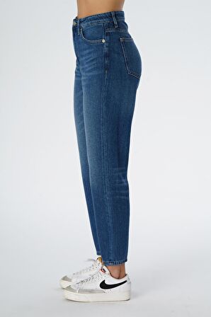 Elıza Cropped Orta Mavi Straight Fit Fermuarlı Jean Pantolon C 4518-078
