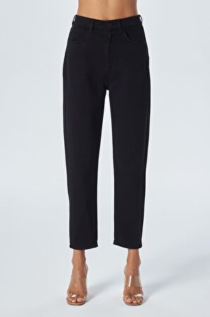 Ariana Siyah Yüksek Bel Fermuarlı Mom Fit Jean Pantolon C 4525-116
