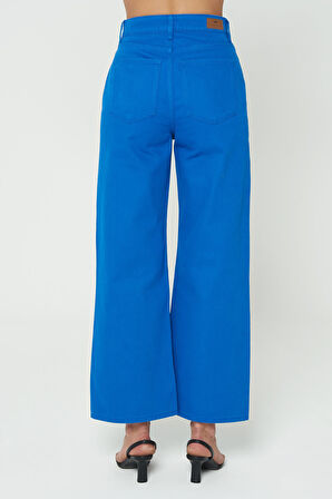  Weslie Mavi Yüksek Bel Fermuarlı Cropped  Wideleg Fit Jean Pantolon  C 4530-053