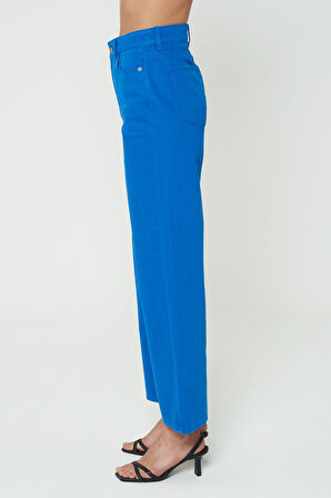  Weslie Mavi Yüksek Bel Fermuarlı Cropped  Wideleg Fit Jean Pantolon  C 4530-053