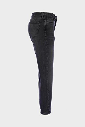 Antrasit Yüksek Bel Patı Fermuarlı Slim Straight Jean Pantolon C 4556-010