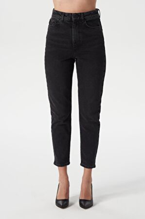 Ariana Siyah Yüksek Bel Mom Fit Fermuarlı Jean Pantolon C 4525-105