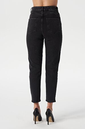 Ariana Siyah Yüksek Bel Mom Fit Fermuarlı Jean Pantolon C 4525-105