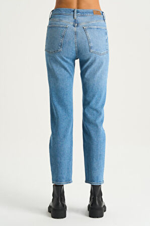 Sydney Açık Mavi Yüksek Bel Patı Düğmeli Slim Straight Jean Pantolon C 4529-046