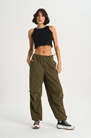 Kadın Haki Paraşüt Jean Pantolon C 4807-006