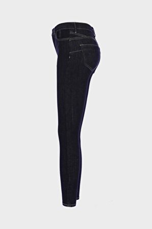 Judy Koyu Mavi Yüksek Bel Skinny Fit Patı Fermuarlı Jean Pantolon C 4521-162