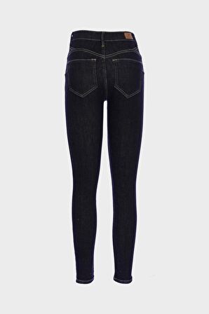 Judy Koyu Mavi Yüksek Bel Skinny Fit Patı Fermuarlı Jean Pantolon C 4521-162