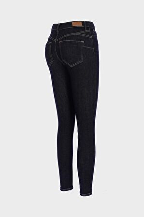 Judy Koyu Mavi Yüksek Bel Skinny Fit Patı Fermuarlı Jean Pantolon C 4521-162