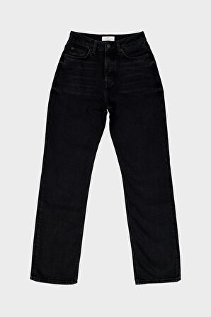 Sydney Siyah Yüksek Bel Patı Düğmeli Slim Straight Jean Pantolon C 4529-049