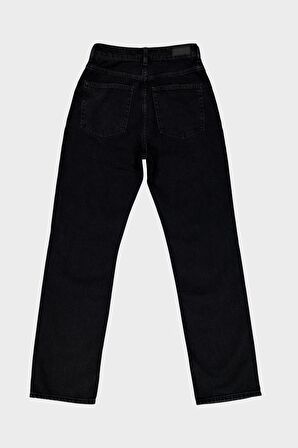 Sydney Siyah Yüksek Bel Patı Düğmeli Slim Straight Jean Pantolon C 4529-049