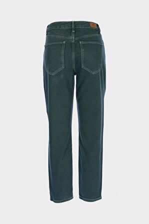 Ariana Koyu Yeşil Yüksek Bel Fermuarlı Mom Fit Jean Pantolon C 4525-123