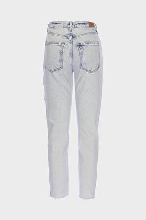 Sydney Asit Yıkamalı Yüksek Bel Dizi Yırtıklı Fermuarlı Slim Straight Jean Pantolon C 4529-033