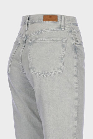 Diana Gri Yüksek Bel Patı Fermuarlı Dad Straight Jean Pantolon C 4517-068