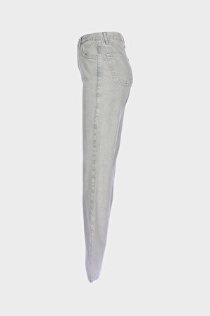 Diana Gri Yüksek Bel Patı Fermuarlı Dad Straight Jean Pantolon C 4517-068