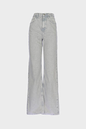 Diana Gri Yüksek Bel Patı Fermuarlı Dad Straight Jean Pantolon C 4517-068