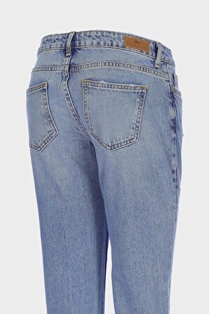 Gwen Orta Mavi Ortal Bel Patı Fermuarlı Taşlı Jean Pantolon C 4667-025