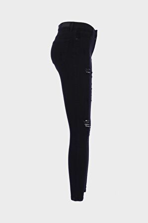 Judy Siyah Yüksek Bel Yıpratma Detaylı Patı Fermuarlı Skinny Fit Jean Pantolon C 4521-192