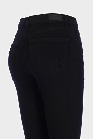 Judy Siyah Yüksek Bel Yıpratma Detaylı Patı Fermuarlı Skinny Fit Jean Pantolon C 4521-192