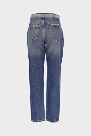 Ariana Koyu Mavi Tintli Yüksek Bel Patı Fermuarlı Kemeri Taşlı Jean Pantolon C 4525-133