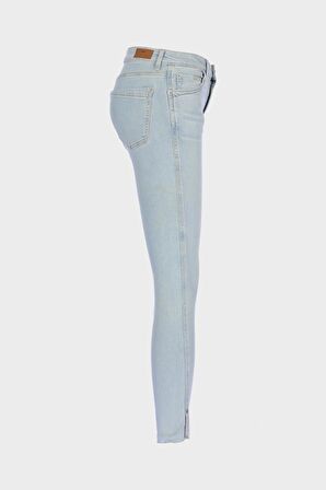 Judy Açık Mavi Yüksek Bel Patı Fermuarlı Paçası Yırtmaçlı Skinny Jean Pantolon C 4521-191