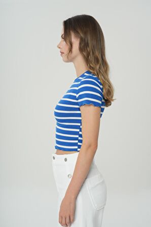 Mavi Beyaz Çizgili Ribana T-shirt 56103-460
