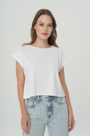 Beyaz Oversize Kısa Kollu T-Shirt 56105-008