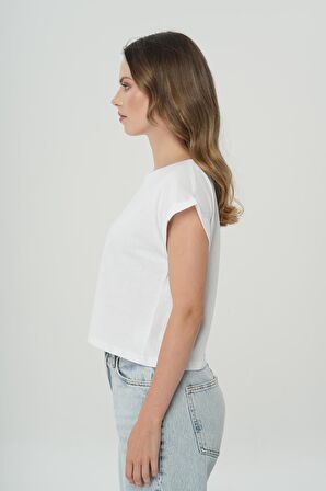 Beyaz Oversize Kısa Kollu T-Shirt 56105-008