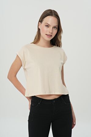 Taş Rengi Oversize Kısa Kollu T-Shirt 56105-053