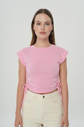 Pembe Yanı Büzgülü T-shirt 56108-013