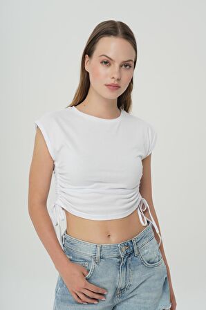 Beyaz Yanı Büzgülü T-shirt 56108-008